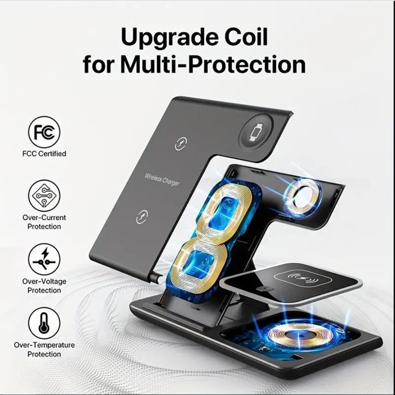 3-In-1 Wireless Charger - Fast Charging Station for Iphone 15/14/13/12 Pro Max, Galaxy, SE Watch, Airpods Pro, with Magnetic Connector and USB Adapter