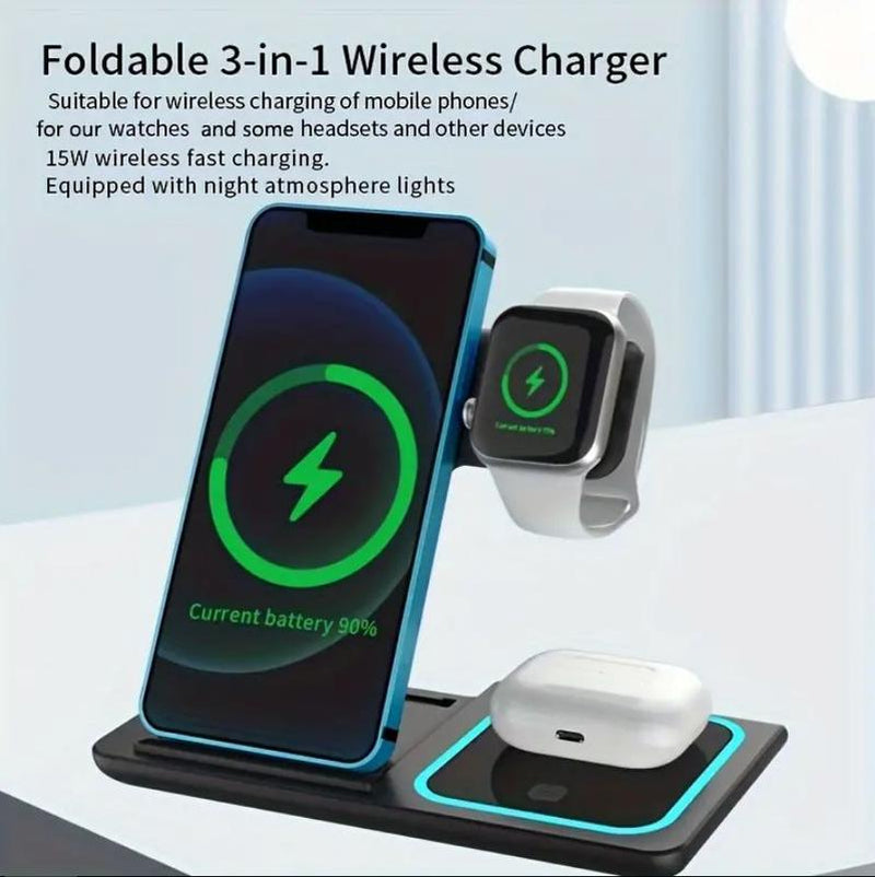 3-In-1 Wireless Charger - Fast Charging Station for Iphone 15/14/13/12 Pro Max, Galaxy, SE Watch, Airpods Pro, with Magnetic Connector and USB Adapter